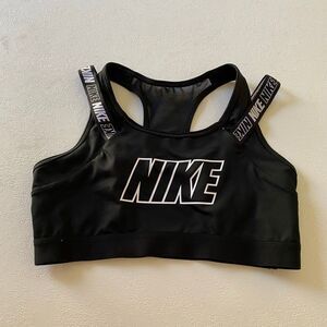 Nike Dri-Fit Black Logo Sports Bra Medium | Bold Strap Activewear Top